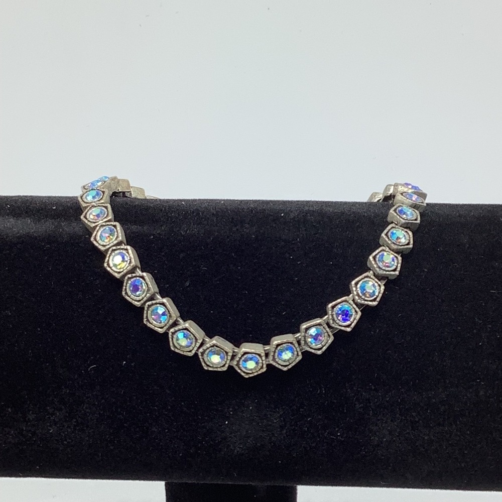 Silver Tone Multi Iridescent Blue‎ Rhinestone Bracelet